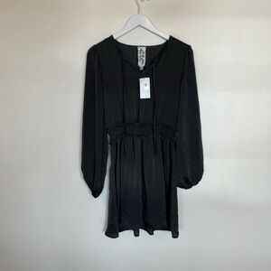 Sadie And Sade Smock Waist Dress Long Sleeve Black Womens Small NWT Balloon